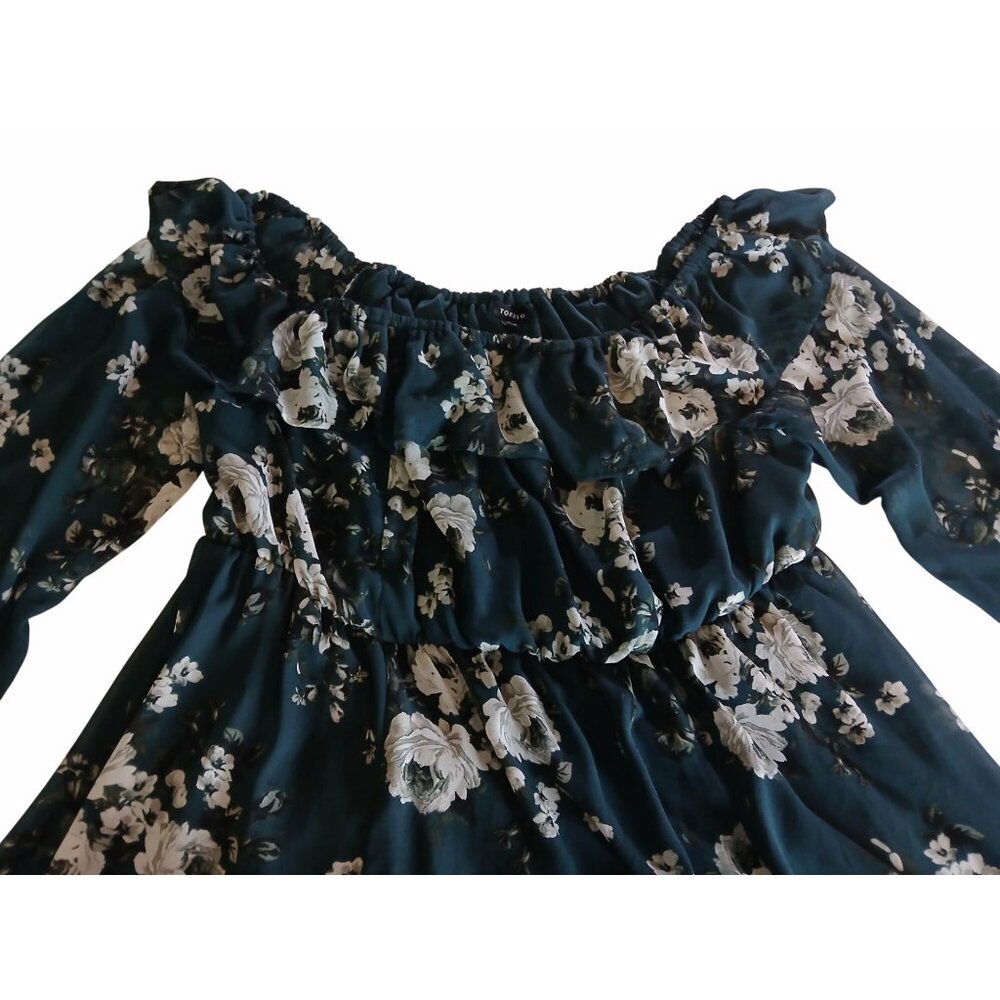 Torrid Womens Floral Off Shoulder Green Ruffled Chiffon Mini Dress Size 3 3X - Picture 8 of 11